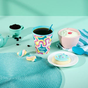 12oz Paper Hot Cups with Lids, Squiggle Multi Color, 80 Count