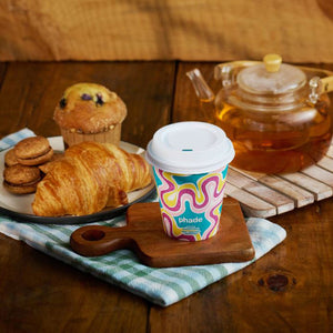 12oz Paper Hot Cups with Lids, Squiggle Multi Color, 80 Count