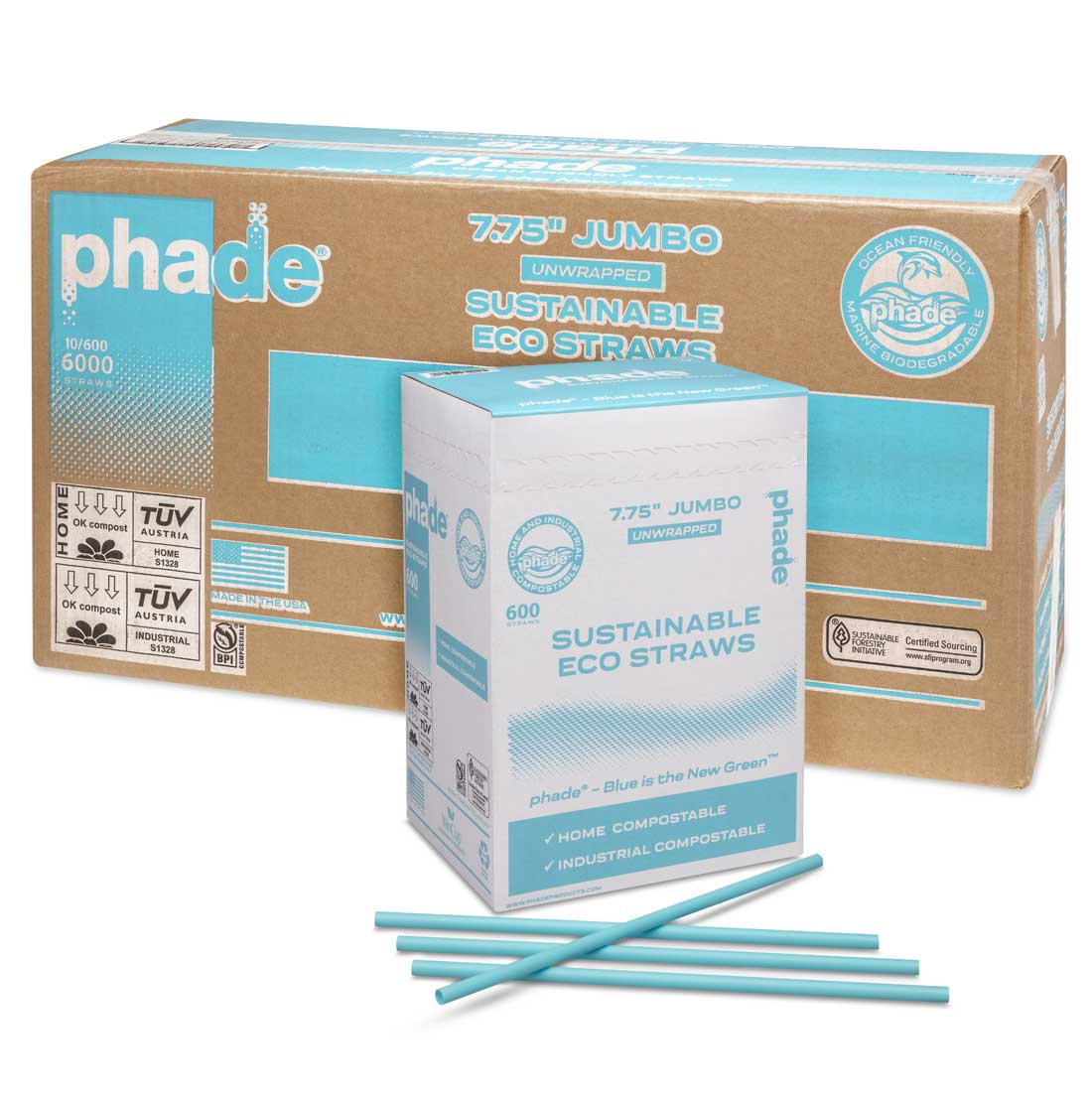 7.75" Jumbo Eco-STRAWS - Unwrapped 6000 ct phade Box